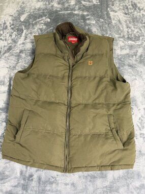 Coleman Mens Olive Green Sherpa-Lined Puffer Vest XL Full Zip Winter Outerwear